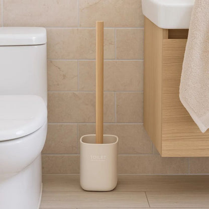 Toiletbørste Beige med Træhåndtag 9,5x9,6x37 cm