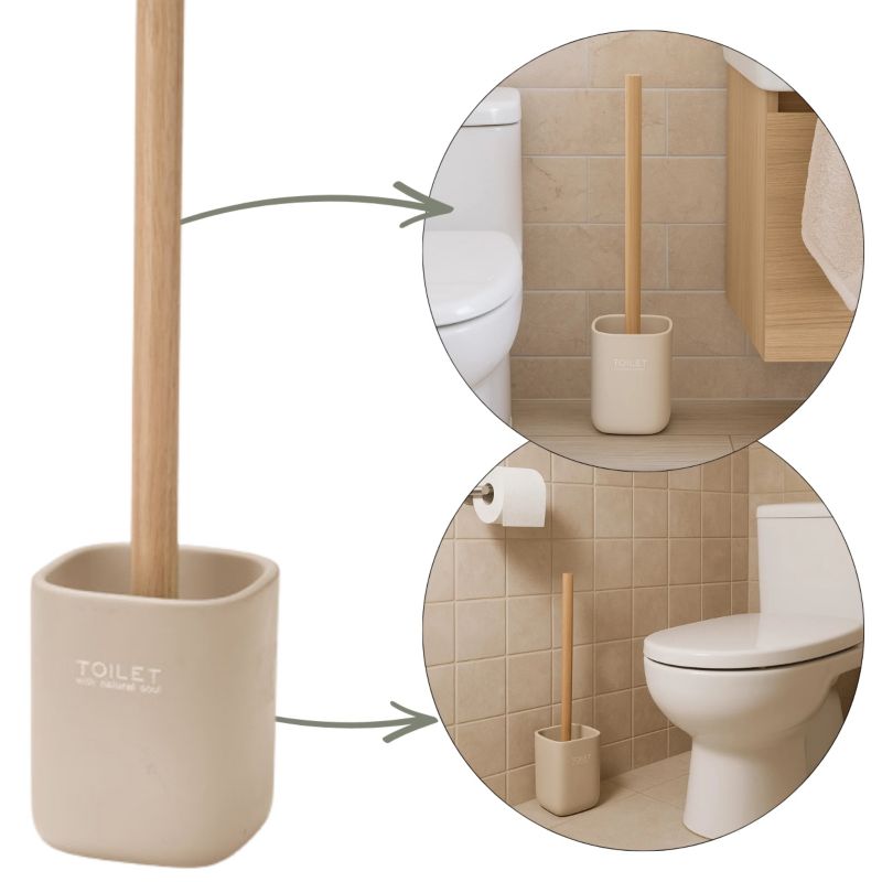 Toiletbørste Beige med Træhåndtag 9,5x9,6x37 cm