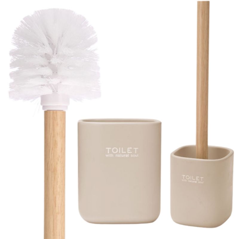 Toiletbørste Beige med Træhåndtag 9,5x9,6x37 cm