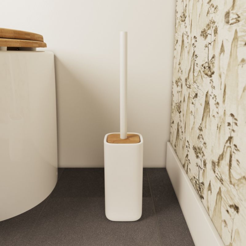Toiletbørste Cervia Hvid Keramik og Bambus 44 cm | 5059340719153