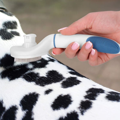 Springos selv-rensende stålbørste til pelspleje til hund og kat, hvid-blå, 1 stk.