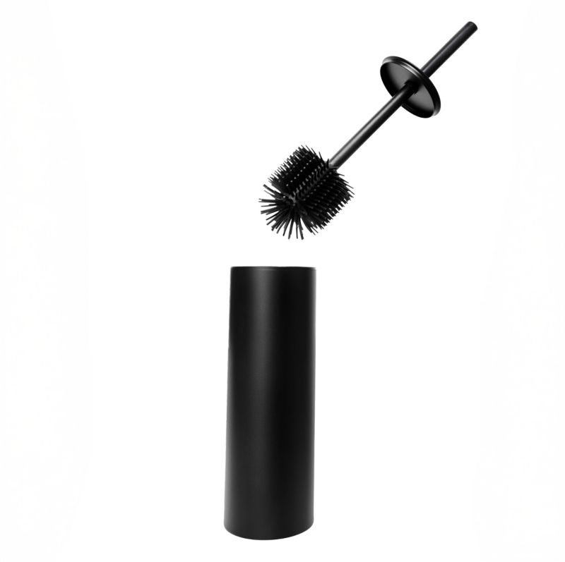 Silikone toiletbørste sort mat med metalbeholder 36,5 cm
