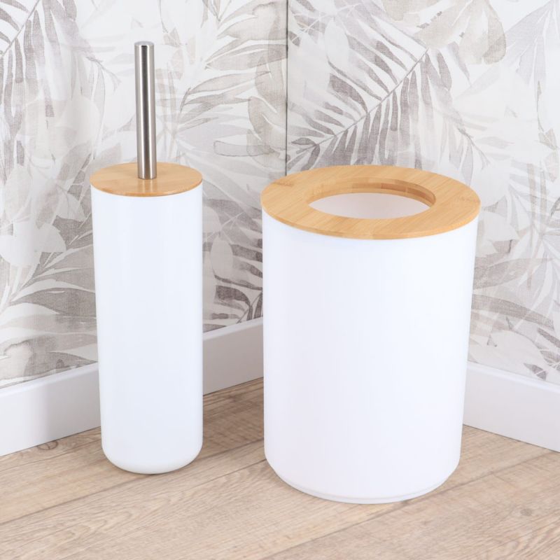 Toiletbørste Bambus Hvid Fritstående 37 cm