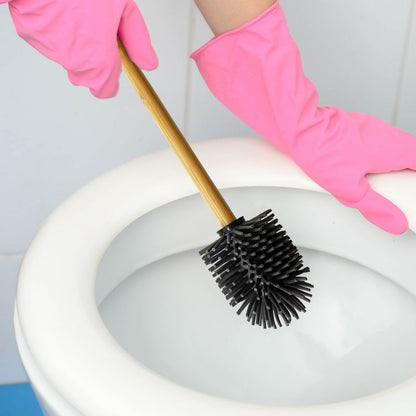 Toiletbørste Bambus Silikone Sort Hoved 35 cm