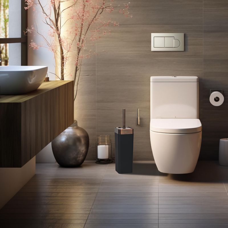 Toiletbørste Sort med Kobberdetaljer 9,2x9,2x36,6 cm
