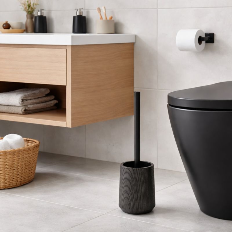 Fritstående Toiletbørste Firkantet Sort 10,5x10,5x36 cm