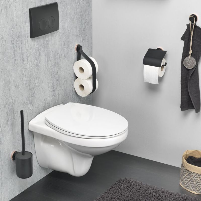 Toiletbørste Urban Mat Sort Væghængt med Dekorative Ringe 1 stk.