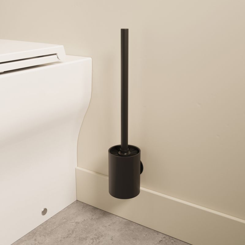 Toiletbørste med Holder Sort Rustfrit Stål 36,6 cm