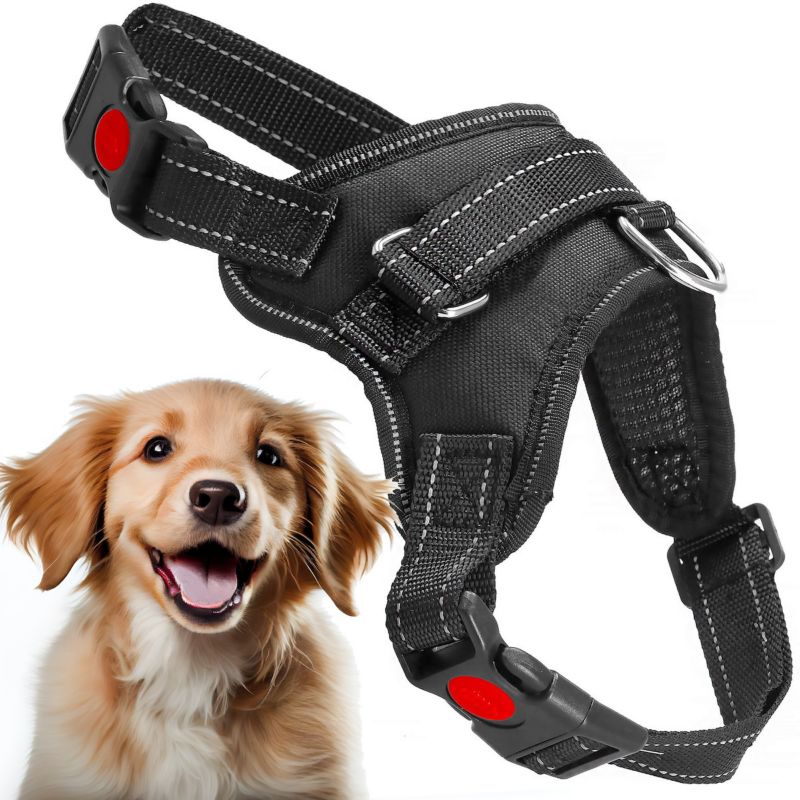 Trykfri sele til hund Springos str. L 36-55 kg justerbar sele sort 1 stk.