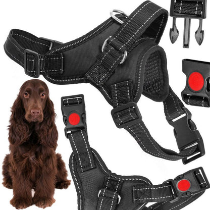 Trykfri sele til hund Springos str. M 19-35 kg, justerbar sele, sort vest, 1 stk.