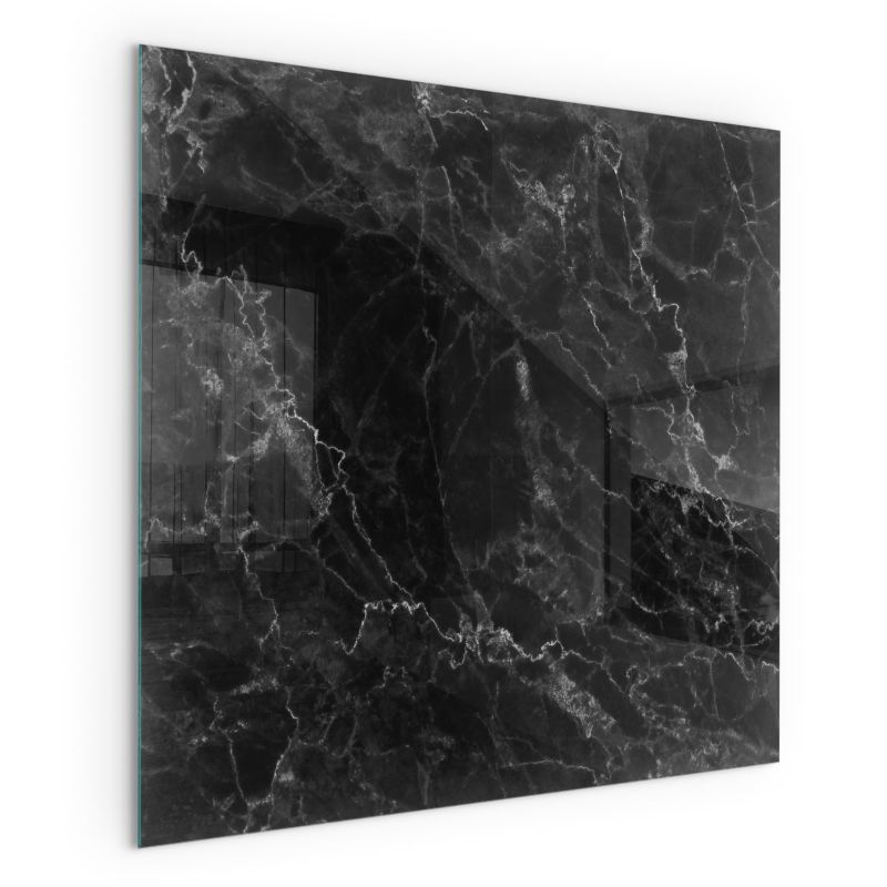 Gulvplade til Brændeovn Kvadrat 50x50 cm Marmorlook Sort