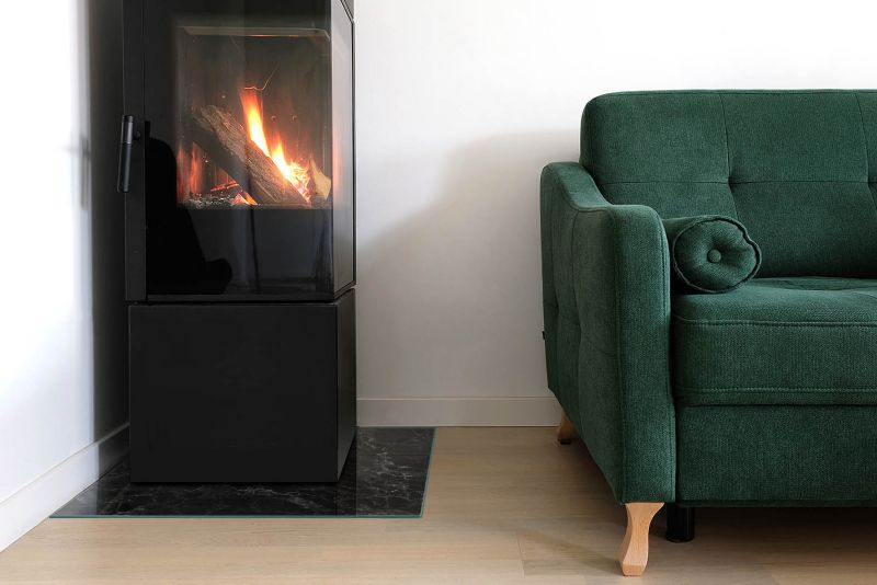 Gulvplade til Brændeovn Kvadrat 50x50 cm Marmorlook Sort