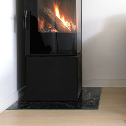 Gulvplade til Brændeovn Kvadrat 50x50 cm Marmorlook Sort
