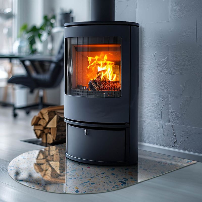 Gulvplade til Brændeovn Halvoval 80x70 cm Hvid 4070095813140