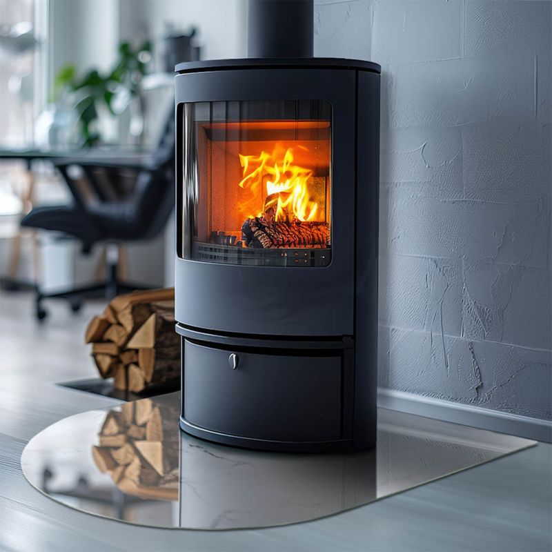 Glasplade til Brændeovn Halvoval 80x70 cm Marmor Hvid | 4070095813287