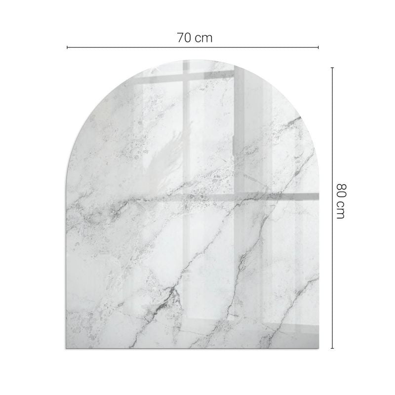 Glasplade til Brændeovn Halvoval 80x70 cm Marmor Hvid | 4070095813027