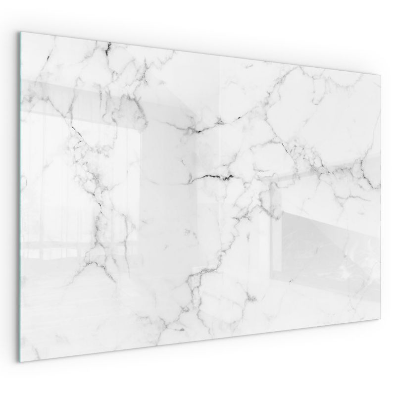 Pejsedækplade i Glas 60x40 cm Marmormønster Hvid
