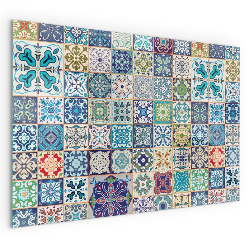 Glasplade til Brændeovn Rektangulær 60x40 cm Mosaikmønster Blå | 4070095805121
