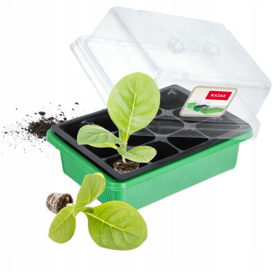 KADAX Mini minidrivhus med 12 celler og bakke til såning