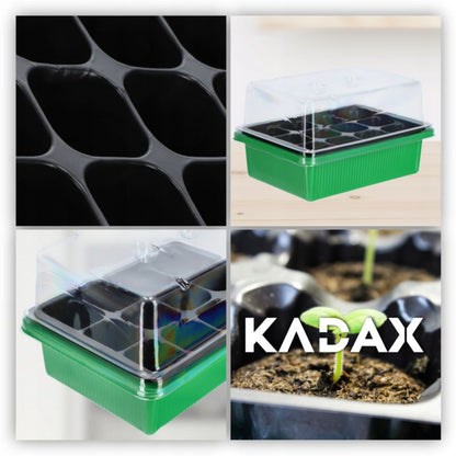 KADAX Mini minidrivhus med 12 celler og bakke til såning