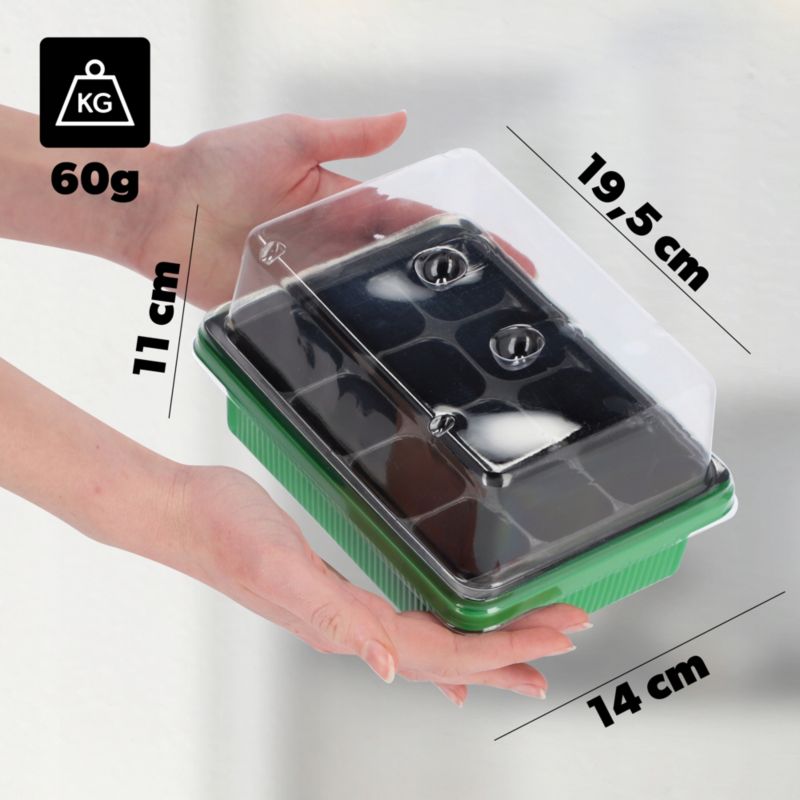 KADAX Mini minidrivhus med 12 celler og bakke til såning