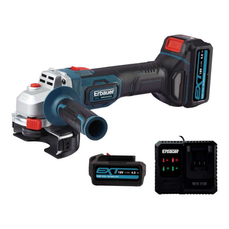 Erbauer vinkelsliber 18 V 125 mm med 2 x 4,0 Ah batterier