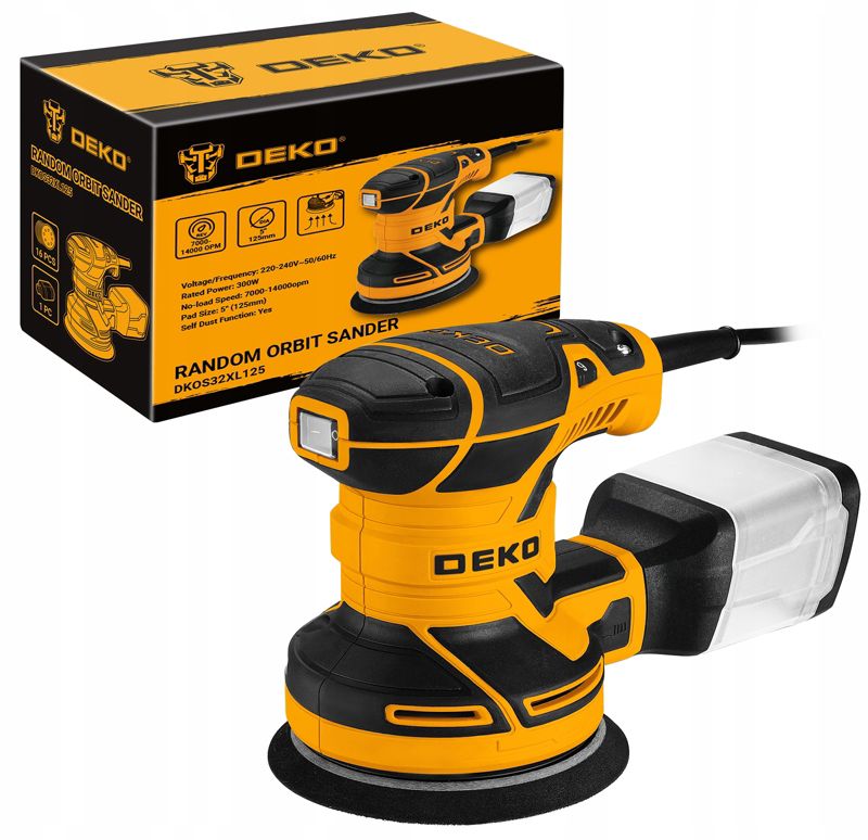 DEKO oscillerende excentersliber 320 W 14.000 omdr./min 125 mm komplet sæt