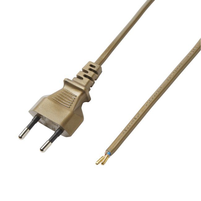 Diall ledning 2 x 0,75 mm² med afbryder 2 m guldfarvet