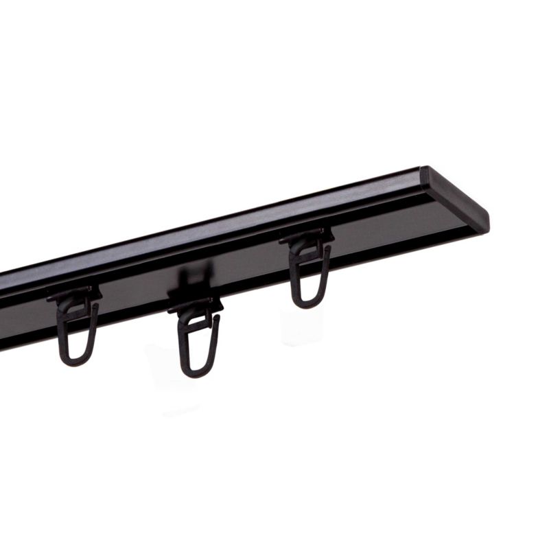 Aluminiumsloftskinne med 2 spor, 200 cm, sort med clips