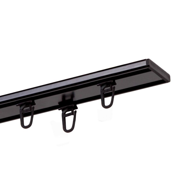 Sort 2-spors loftskinne i aluminium 240 cm med clips