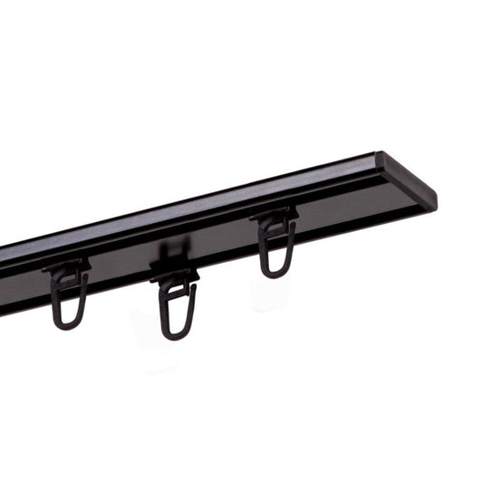 Sort 2-spors loftskinne i aluminium 240 cm med clips