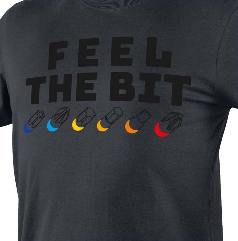 NEO TOOLS Feel the Bit t-shirt med tryk, grå, str. M, 1 stk.