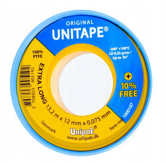 UniTape Unipak teflonbånd 12x0,075 mm rulle 13,2 m 1 stk.
