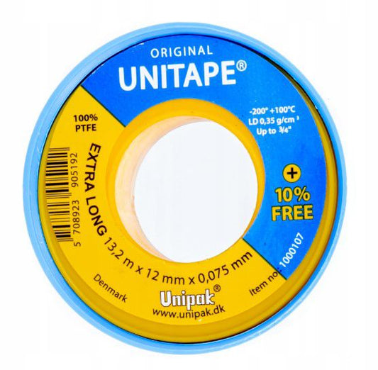 UniTape Unipak teflonbånd 12x0,075 mm rulle 13,2 m 1 stk.