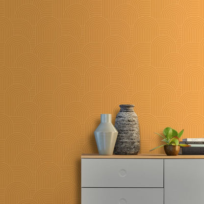 Vinyltapet på non-woven GoodHome Arch Geo i sennepsgul