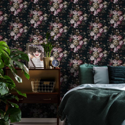 Vinyltapet på nonwoven GoodHome Chryso sort / pink