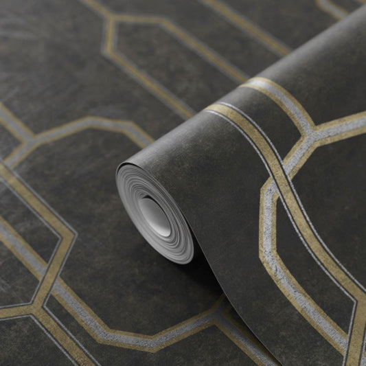 Vinyltapet på nonwoven GoodHome Leucie sort‑guld