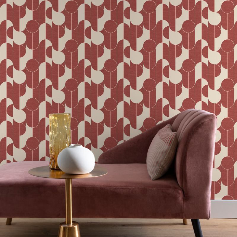 GoodHome Round Geo terrakotta vinyltapet på non-woven