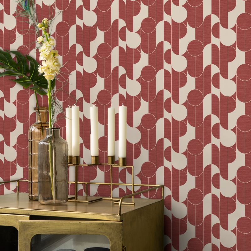 GoodHome Round Geo terrakotta vinyltapet på non-woven