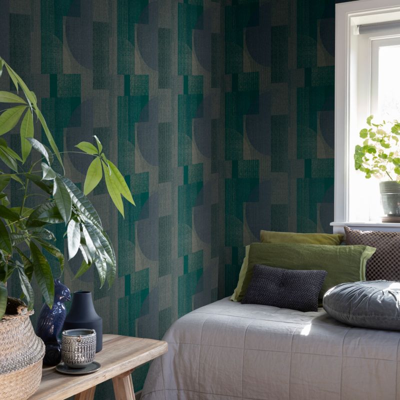 GoodHome Shadows Geo blå vinyltapet på non-woven