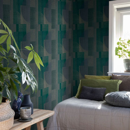 GoodHome Shadows Geo blå vinyltapet på non-woven