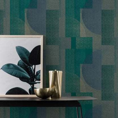 GoodHome Shadows Geo blå vinyltapet på non-woven