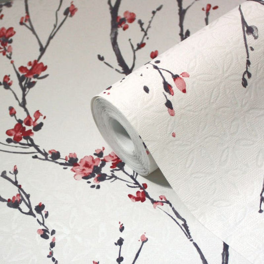 Vinyltapet på nonwoven GoodHome Teff med lyserøde blomster
