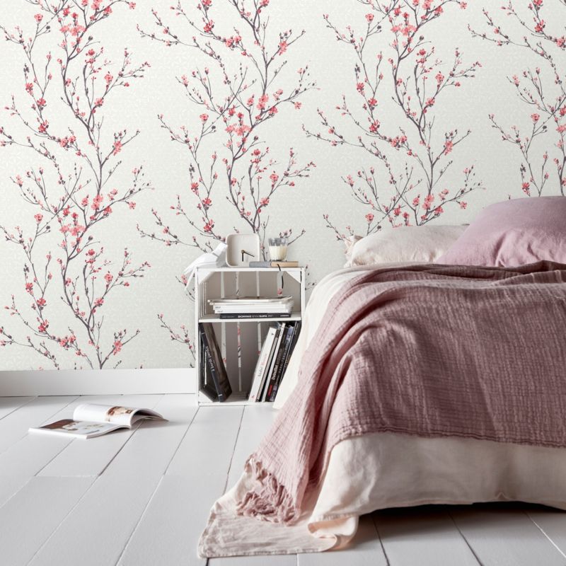 Vinyltapet på nonwoven GoodHome Teff med lyserøde blomster