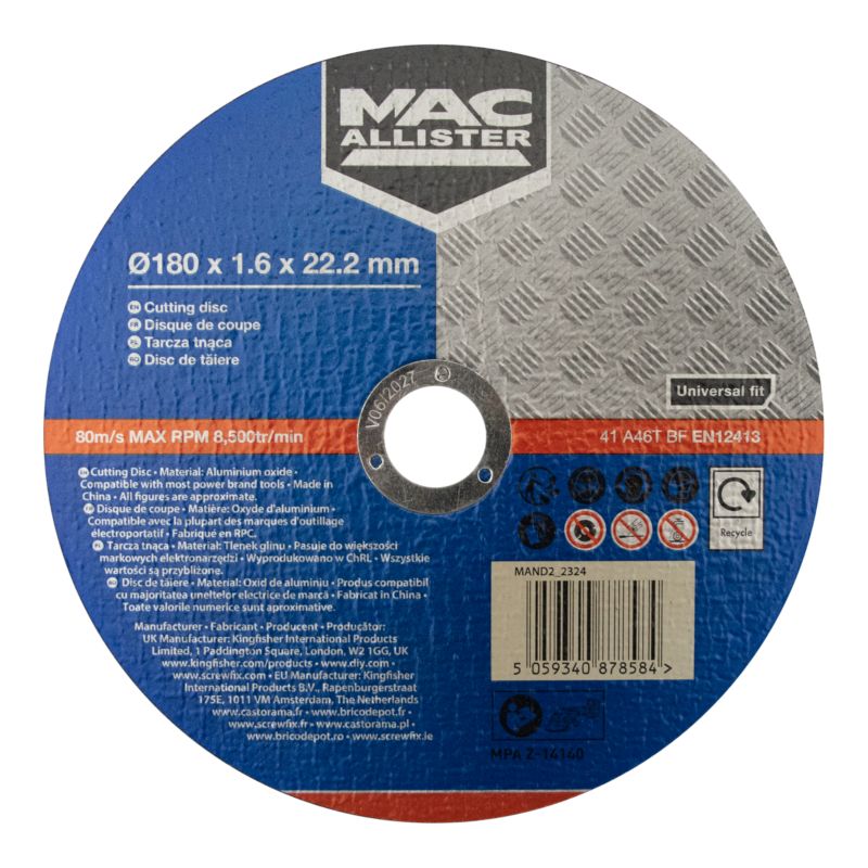 Mac Allister skæreskive til metal 180 x 1,6 mm