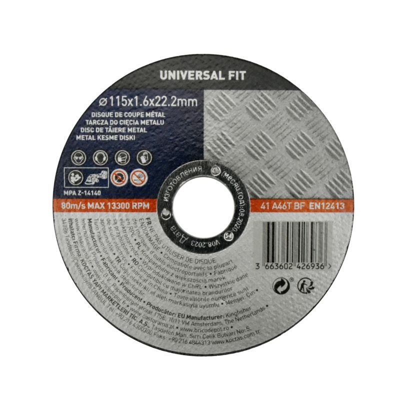 Universal fit metalskæreskive 115 x 1,6 mm