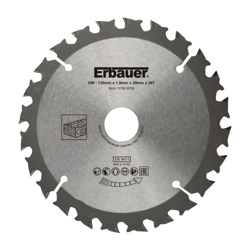 Erbauer træskæreskive 130 x 20/16 mm 24T