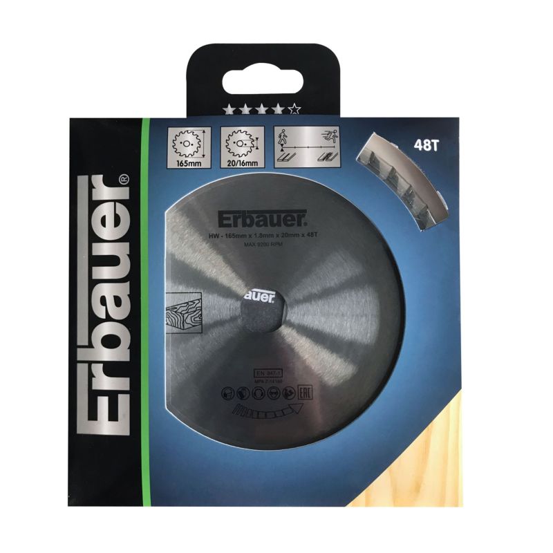 Erbauer træcirkelsavklinge 165 x 20/16 mm 48T