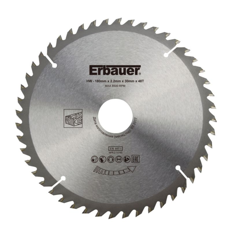 Erbauer træskæreskive 180 x 30/20/16 mm 48T