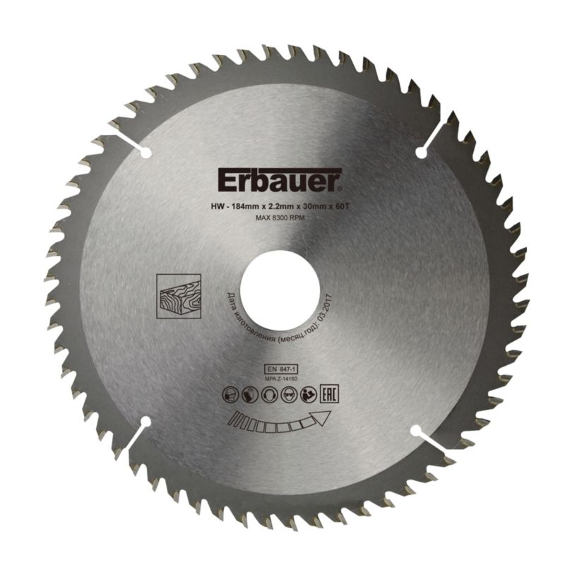 Erbauer træcirkelsavklinge 184 x 30/20/16 mm 60T